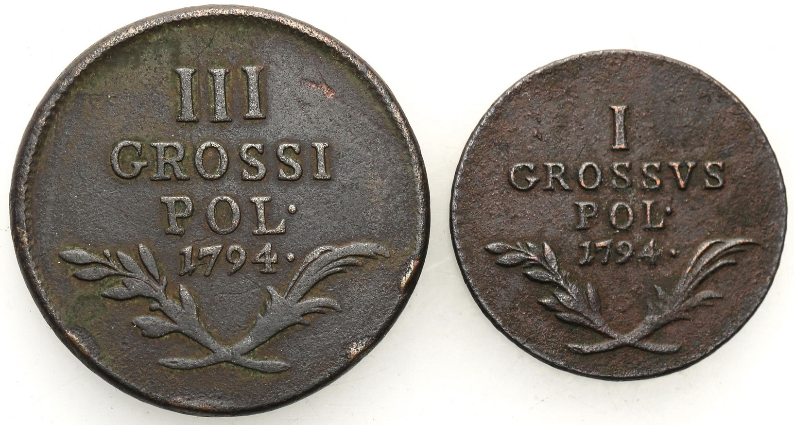 Polska, Zabór austriacki. Grosz i trojak (3 grosze) 1794 dla Galicji, zestaw 2 monet